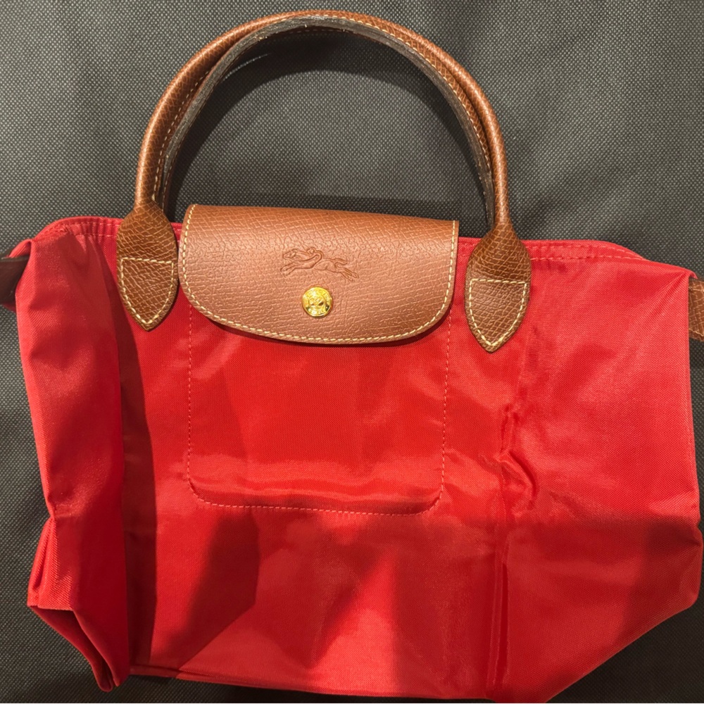 NWT Small Le Pliage Original Top Handle Bag Longchamp Red Tote
